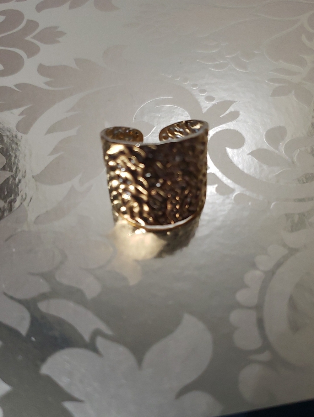 Gold Textured Adjustable Wide Band Ring - Women Jewelry